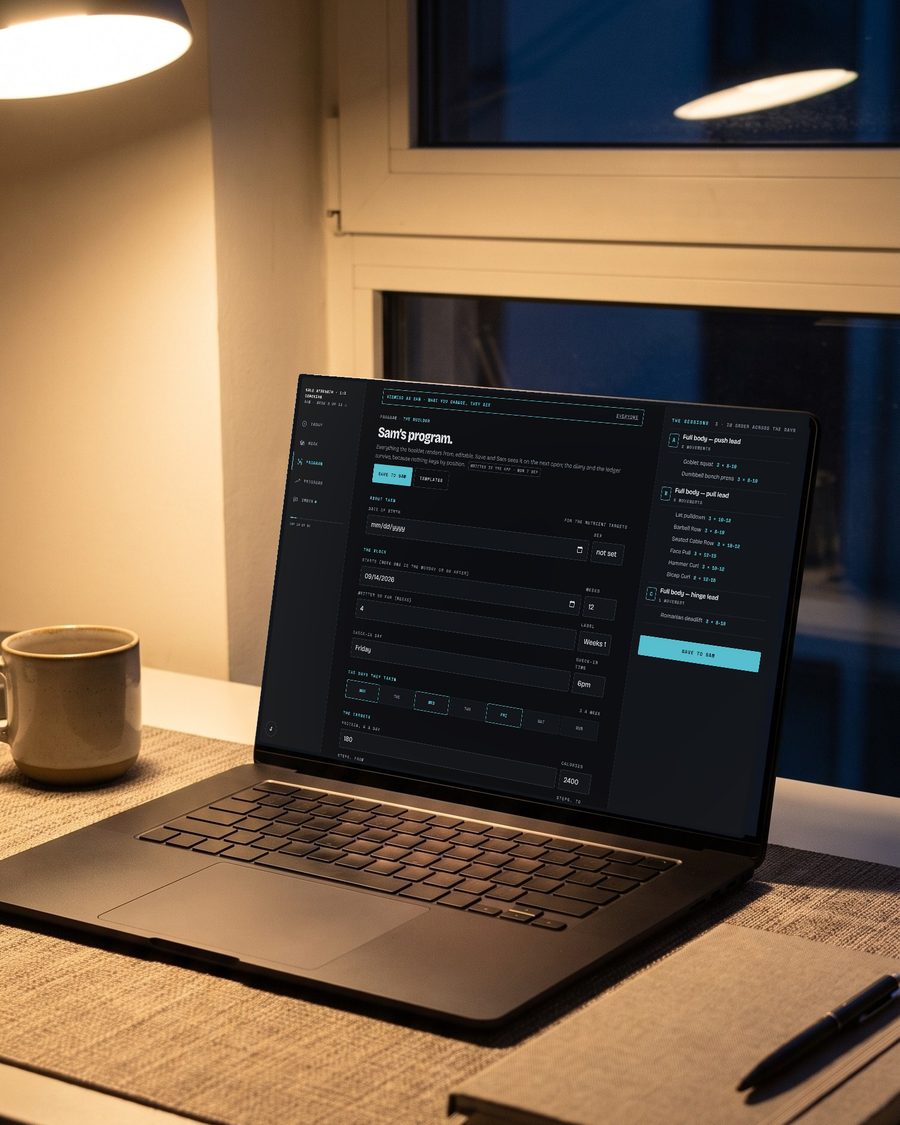 The program builder, on a coach's desk